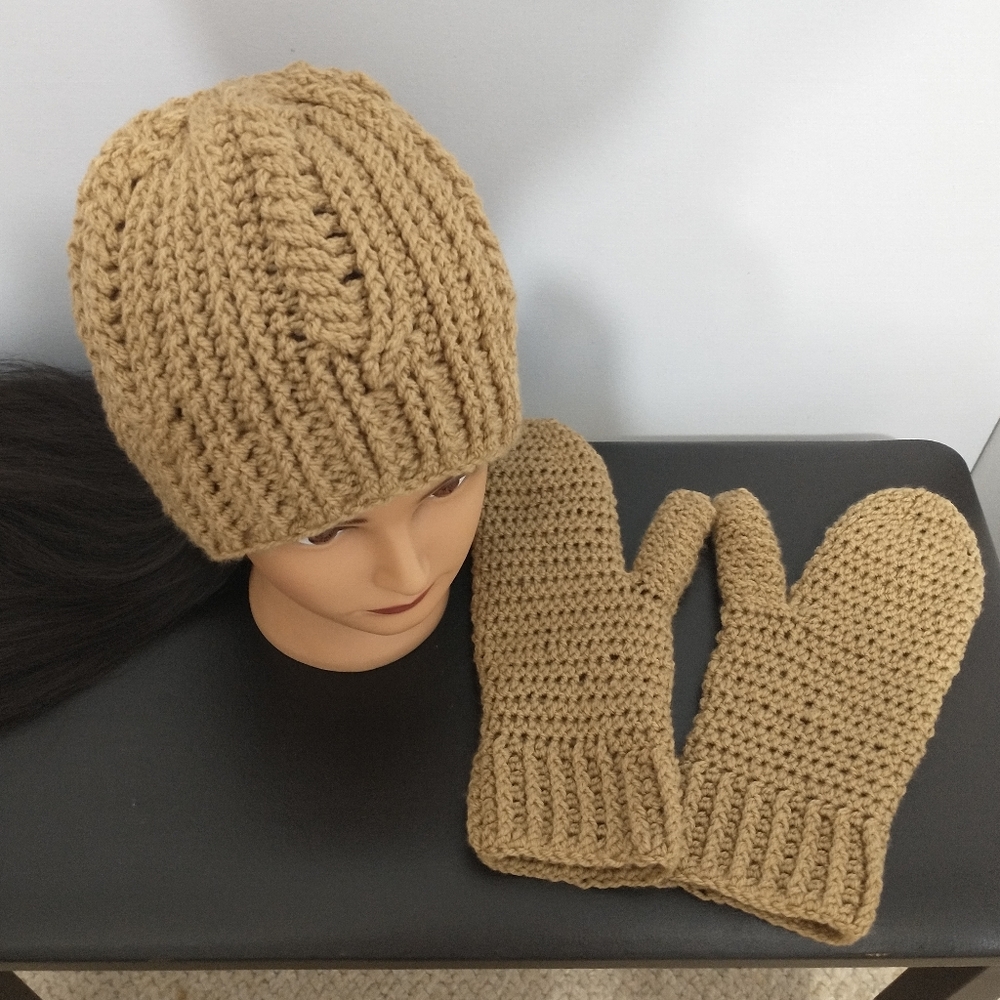 Handmade Mittens & Cable Stitch Beanie Set